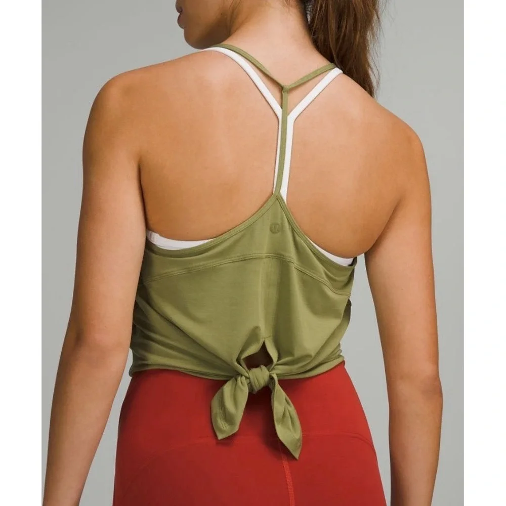 Lululemon Modal Silk Blend Yoga Tank‎ Top Sz 2 Green Open Back Athletic Flowy